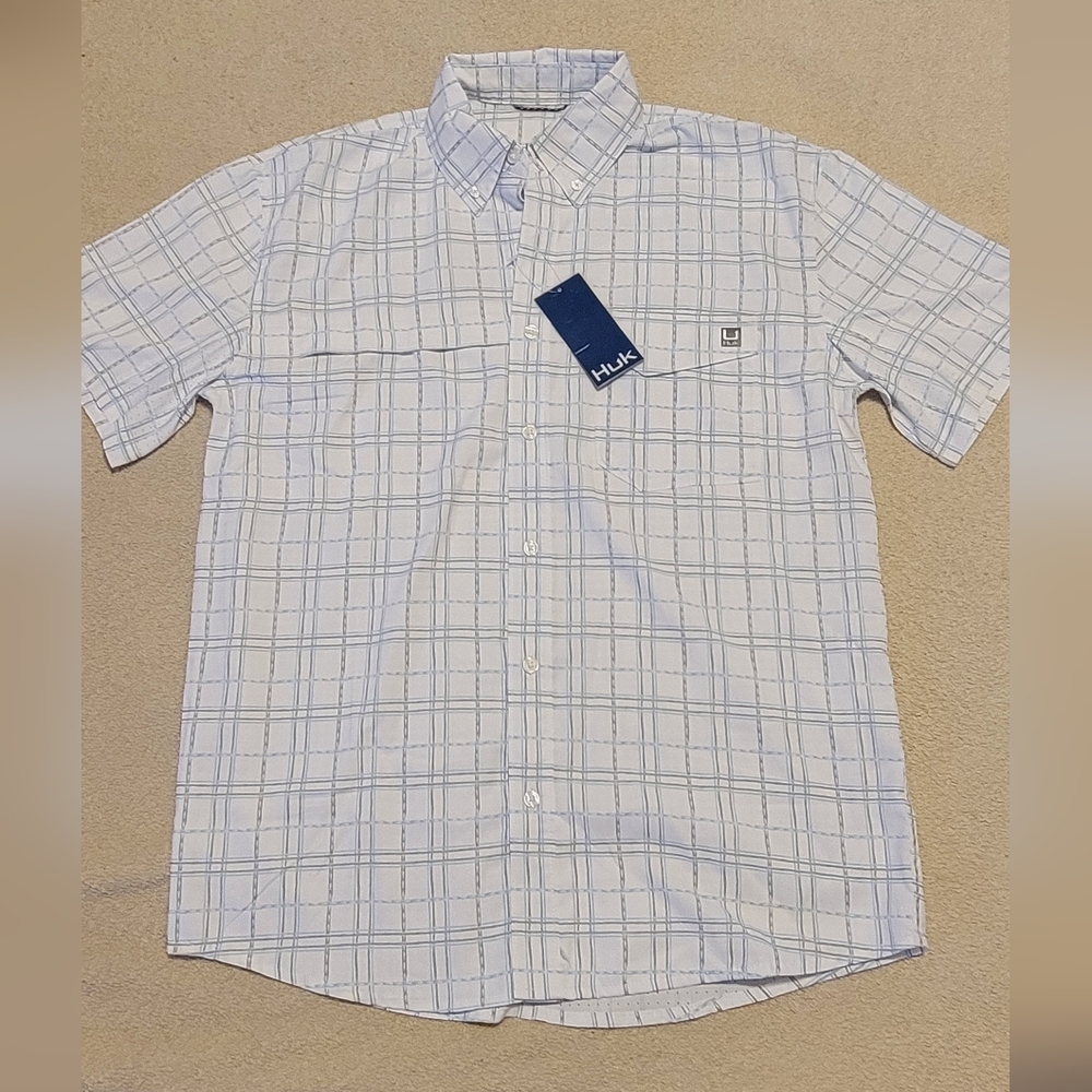 Huk Men's White and Blue Checkered Shirt
